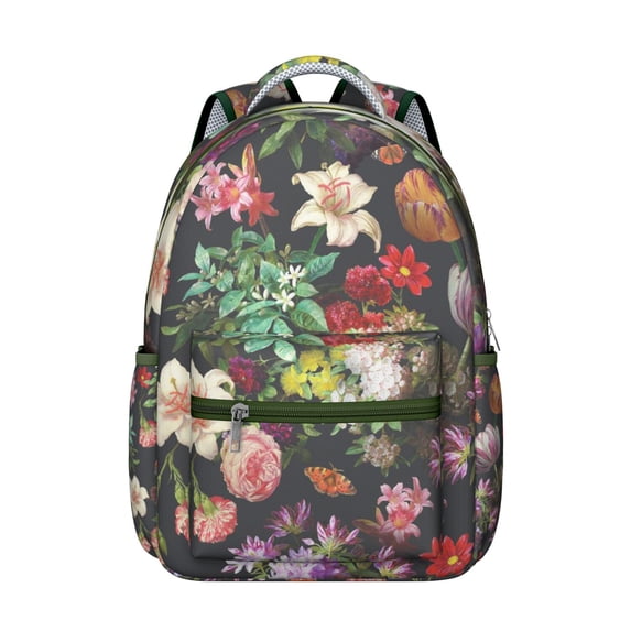 Vintage Botanical Flower Backpack Lightweight and Multifunctional Students’s Backpack with Tropical Flower and Butterfly Design for School and Travel