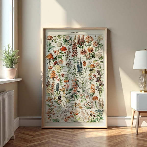 Vintage Botanical Flower Chart Print, Unframed Paper Poster 8x10in