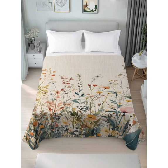 Vintage Botanical Full Size Flat Sheet, Wrinkleproof & Fadeproof Cooling Flat Bed Sheet Only, Spring Floral Summer Botanical Rustic Breathable Soft Bedding Top Sheets 81 x 96 Inches