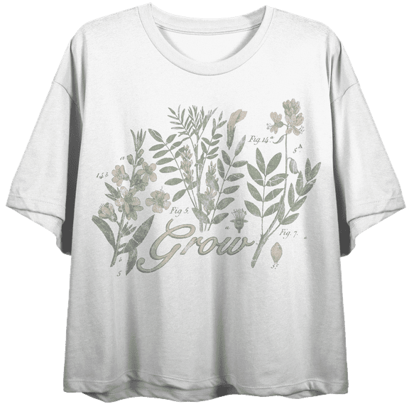 Vintage Botanical Grow Crew Neck Short Sleeve Women's White Crop T-shirt-2XL