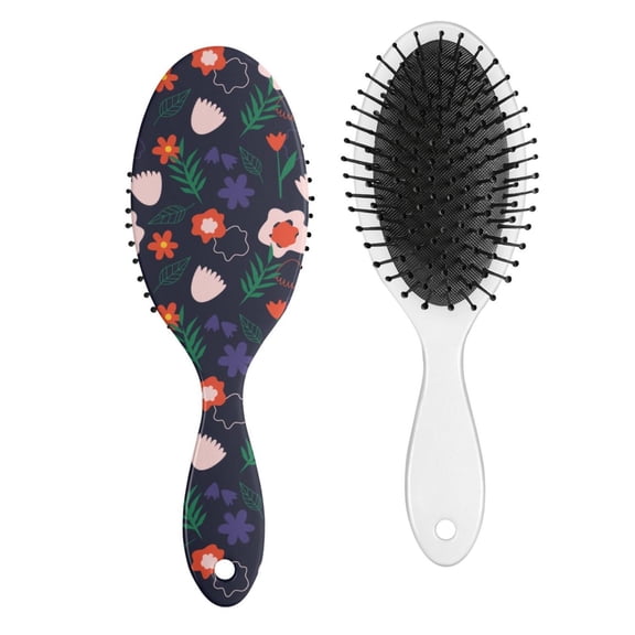 Vintage Botanical Hair Brush, Retro Tropical Floral Print with Wildflower and Butterfly Illustration, Comfortable Grip Detangling Paddle Brush