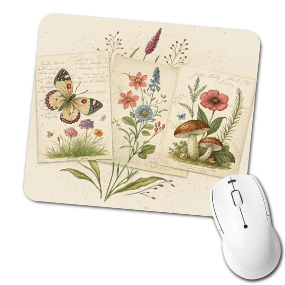 Vintage Botanical Illustration Collage Mouse Pad Low Profile Gaming Mat