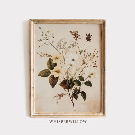 Vintage Botanical Illustration, Muted Floral Home Decor, Calming Nature Wall Art, Elegant Wildflower Bouquet Poster Decor, Size 8x12 UNFFRAMED F03.1.8l1999