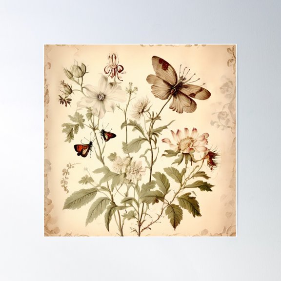 Vintage Botanical Illustration Poster Wall Art, Modern Wall Decor For Living Room Bedroom, 17x17 UNFRAMED