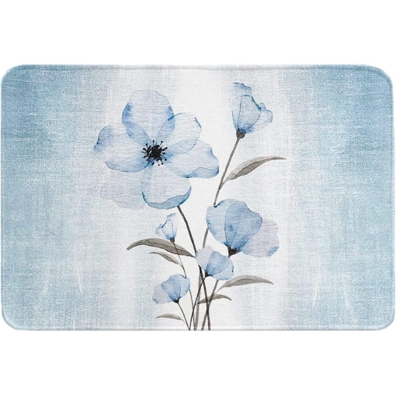 Vintage Botanical Indoor Doormat Absorbent Floor Mats, Rustic Blue Ombre Spring Floral Doormat Non-Slip Entrance Front Door Rug Kitchen Bathroom Entryway Rugs 18x30 Inch