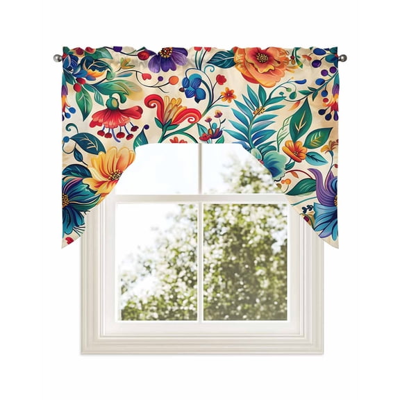 Vintage Botanical Kitchen Curtains Swag Valance for Windows/Bathroom/Cafe, Spring Floral Summer Vintage Rod Pocket Drape Panel Swag Curtains Valance for Bedroom/Living Room 56"x36"