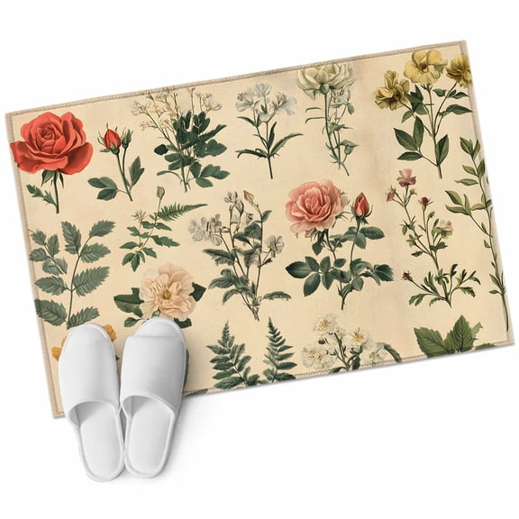 Vintage Botanical Large Area Rugs for Bedroom Living Room, Soft Non Slip Carpet Bedside Rug, Boho Plants Wildflower Mushroom Leaf Rectangular Floor Cover Kitchen Accent Rug 2'x3' for Office