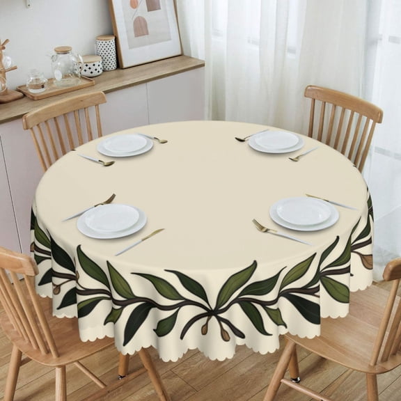 Vintage Botanical Laurel Wreath Frame With Earthy Green Leaves Round Tablecloth Waterproof Oil Proof Spill Proof Table Cloth 70" for Camping, Dining, Indoor and Outdoor Table Cover