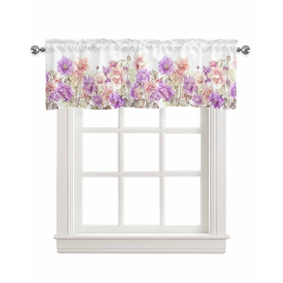 Vintage Botanical Linen Curtain Valance for Bedroom/Bathroom/Kitchen/Office/Living/Dining Room Windows,Country Retro Colorful Watercolor Floral Pocket Topper Drapes Decorative Cafe Drapery 42x12