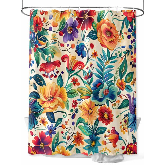 Vintage Botanical Long Shower Curtain Set, Waterproof Shower Curtains for Bathroom, Spring Floral Summer Vintage Washable Fabric Cloth Bath Curtain for Bathtub Decoration with Hooks 72x84 Inches