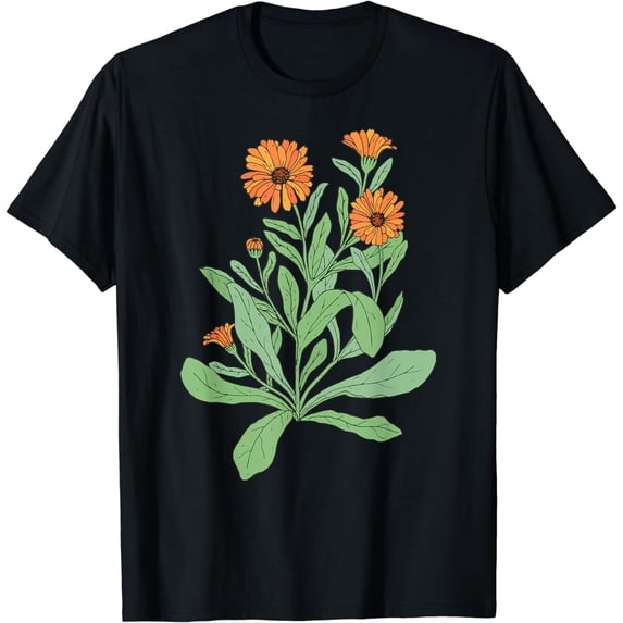 Vintage Botanical Orange Floral Flower T-Shirt
