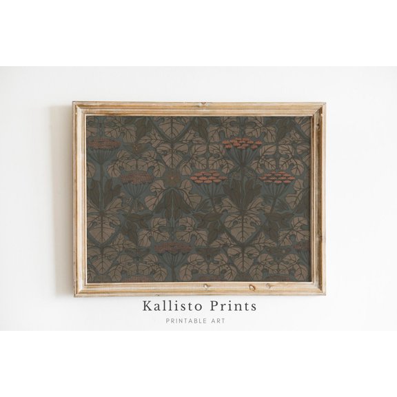 Vintage Botanical Pattern Art Print Poster, Textile Art Print Poster| Dark Floral Print Poster Wall Art, Cottagecore Decor for Home or Office, Size 8x12 UNFFRAMED F03.1.6l1885