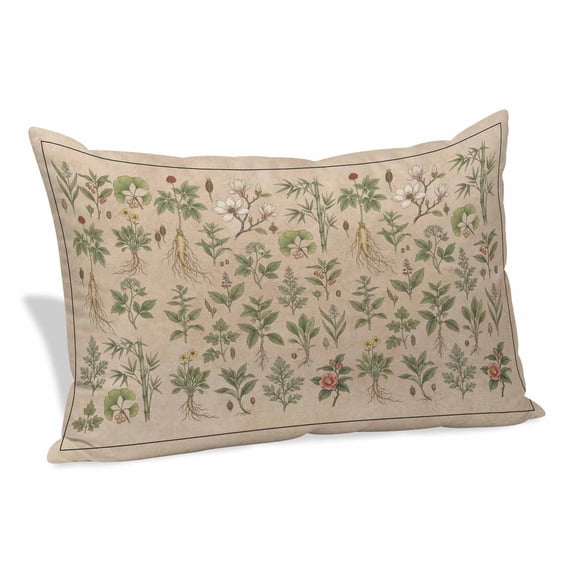 Vintage Botanical Pillow Covers, Linen Long Throw Pillow Case, Country Herbs Leaves Plants Flowers Brown Holiday Pillow Protector Decorative Cushion Cover for Living Room/Bedroom 12" x 20"