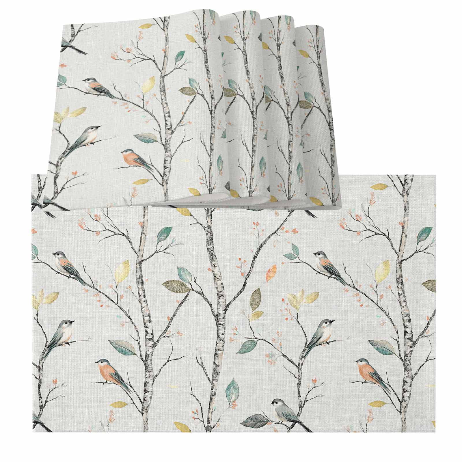 Vintage Botanical Placemats for Dinning Table Set of 4, Birds Branch ...