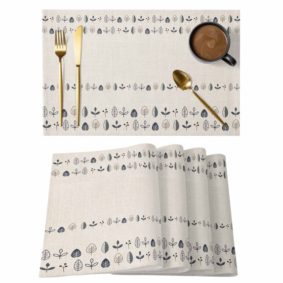 Vintage Botanical Placemats Set of 12, Herb on Beige Leaves Retro Country Placemats for Dining Table, Place Mats for Kitchen Tabletop, Waterproof Wipeable Dining Table Mats Set