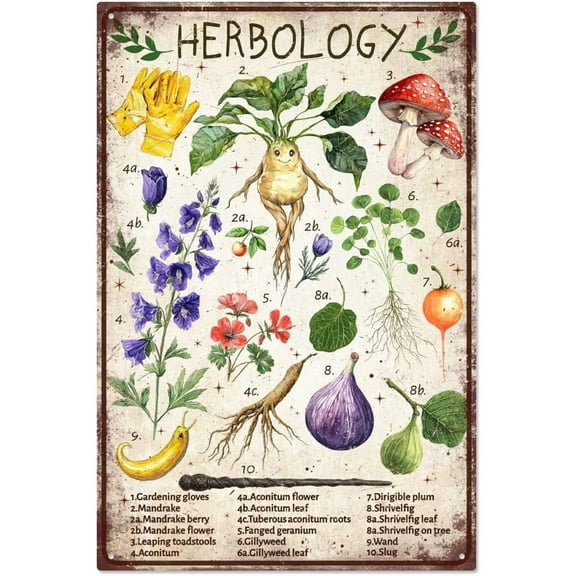 Vintage Botanical Plants Metal Tin Sign 7.8x11.8 Inch Retro Tin Sign Apothecary Herbs Home Wall Art Plaque Decor Funny Herbs Knowledge Poster Decorations Gift