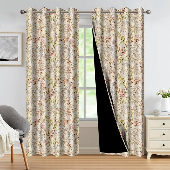 Vintage Botanical Print Blackout Curtains - Light Blocking Thermal Insulated Farmhouse Patterned Window Drapes With Grommets For Living Room Bedroom 26"W x 45"L (Pack of 2)