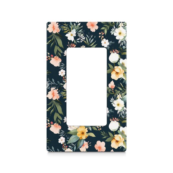 Black, Beige and Teal Deep Botanical Floral 1-Gang Switch & Outlet Plate, PC Cover for Home