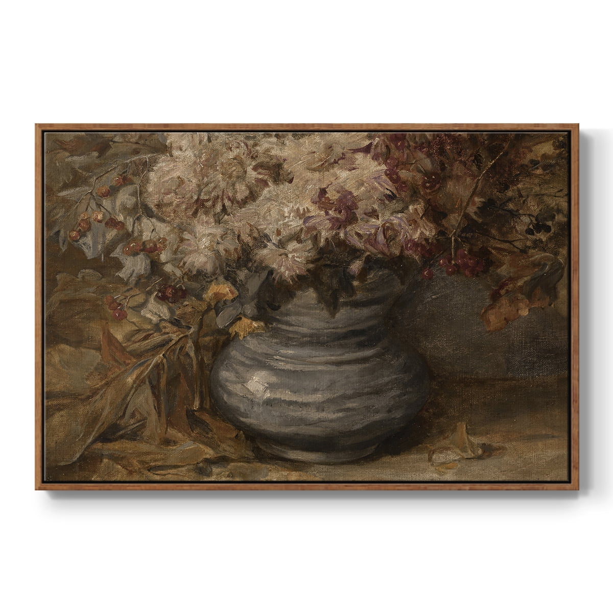 Vintage Botanical Print-LXV By Wexford Home Framed in Walnut Wood Gallery Wrapped Canvas 25 in. x 37 in.