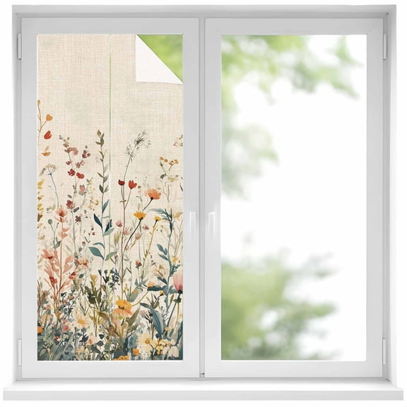 Vintage Botanical Privacy Window Film, Decorative Frosted Glass Window Film, Spring Floral Summer Botanical Rustic Reusable Peel and Stick Static Cling for Home Bathroom Office Glass Door 17.7"x39.3"