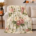 thumbnail image 1 of Vintage Botanical Rose Floral, Cozy Botanical Garden Scene, Warm Flannel Blanket for Sunroom and Reading Nook, Garden Lovers Thanksgiving Gift, Botanical Home Decor, 1 of 9