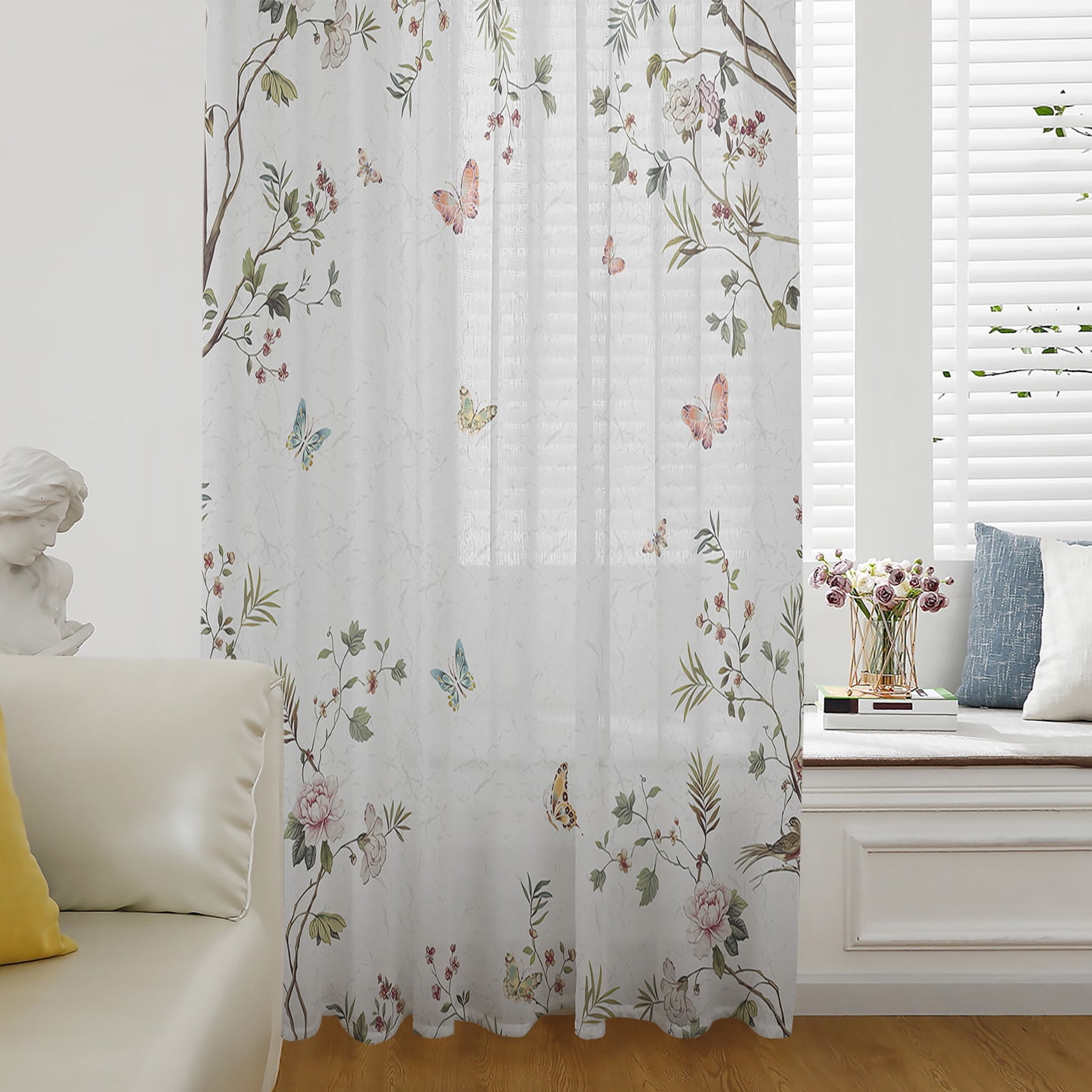 Vintage Botanical Semi Sheer Curtains Drapes for Living Room,Bedroom ...