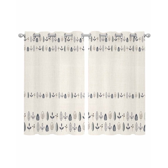 Vintage Botanical Sheer Curtains 45 Inch Length 2 Panels Set for Living Room/Bedroom, Herb on Beige Leaves Retro Country Kitchen Curtains Grommet Semi-Sheer Curtains Window Treatments 42"x45"x2