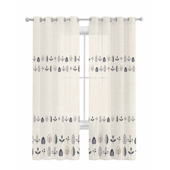 Vintage Botanical Sheer Curtains 63 Inch Length 2 Panels Set for Living Room/Bedroom, Herb on Beige Leaves Retro Country Kitchen Curtains Grommet Semi-Sheer Curtains Window Treatments 42"x63"x2