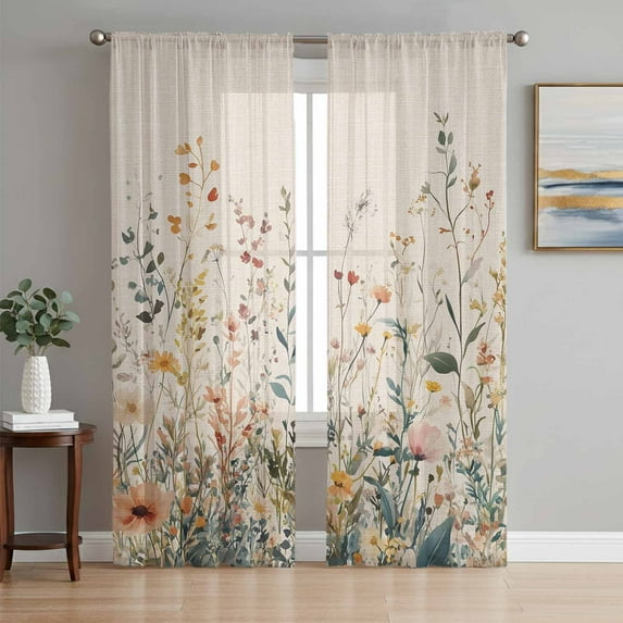 Vintage Botanical Sheer Curtains 72 Inch Length 2 Panels Set, Spring Floral Summer Botanical Rustic Voile Window Treatment Rod Pocket Curtains Sheers Drapes for Bedroom/Living Room/Kitchen 52"x72"x2