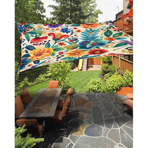 Vintage Botanical Sun Sail Shades Rectangle Canopy,Sunlight Block Heavy Duty Curved Backyard Shade Cover, Spring Floral Summer Vintage Waterproof Sun Shades for Patios Garden Pergola Outdoor 12'x16'