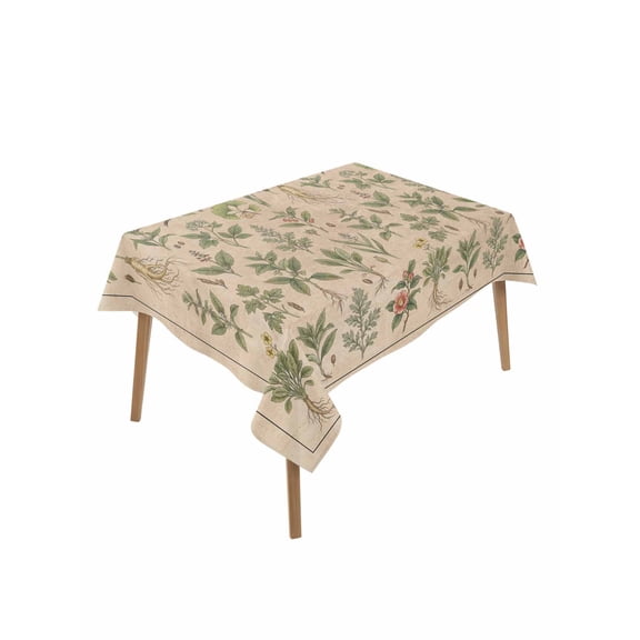 Vintage Botanical Table Cloth, Waterproof Tablecloth for Rectangle Tables, Country Herbs Leaves Plants Flowers Brown Reusable Washable Fabric Table Cover for Restaurant Kitchen Dining Tables 52"x70"