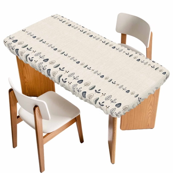 Vintage Botanical Table Cloths for 6 Foot Rectangle Tables, Herb on Beige Leaves Retro Country Patio Waterproof Elastic Fitted Tablecloths, Washable Rectangular Table Cover for Camping