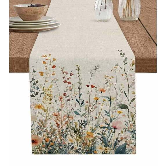 Vintage Botanical Table Runner Cotton Linen 72 Inch Holiday Dresser Scarves, Spring Floral Summer Botanical Rustic Tablerunner for Kitchen Coffee Dining Bedroom Dinner Scarf Décor 13''x72''