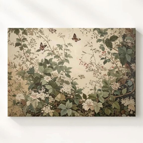 Vintage Botanical Tangle Posterdelicate Vines Flowers & Butterflies Wall Art