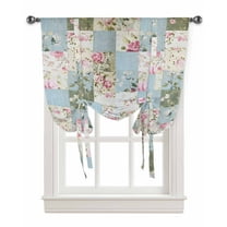 Vintage Botanical Tie Up Curtains for Window, Blue Green Pink Floral Retro Thermal Insulted Balloon Shade Adjustable Rod Pocket Curtains Valance Panels for Kitchen Bathroom Café 42 x 54