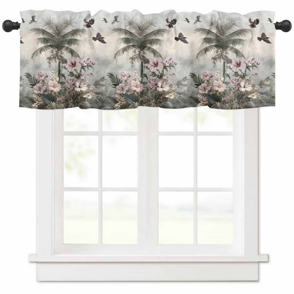 Vintage Botanical Valances for Windows Farmhouse Kitchen Curtains Valances Rod Pocket Valance Curtains for Kitchen Windows Retro Palm Tree Spring Floral Window Valances for Bathroom Bedroom 54"x18"