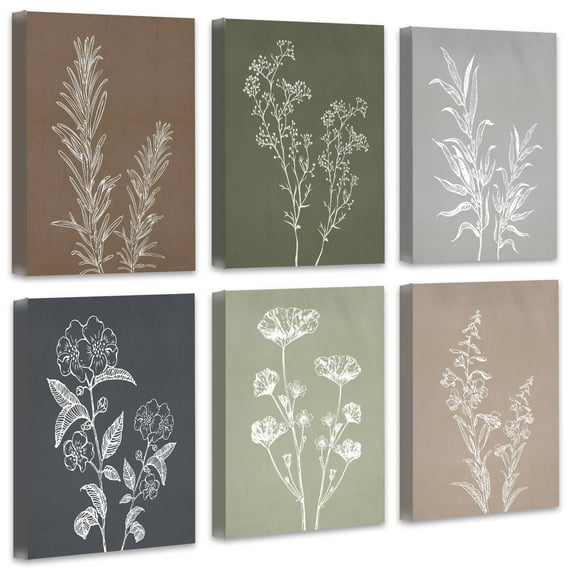 Vintage Botanical Wall Art 12x16inx6pcs Framed Boho Wall Art Decor Wooded Minimalist Print Modern Rustic Farmhouse Home Kitchen Decor