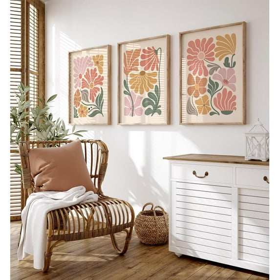 Vintage Botanical Wall Art Decor Antique Floral Canvas Wall Art Neutral Flower Prints Poster Vintage Farmhouse Pictures Painting for Living Room Bedroom Set of 3