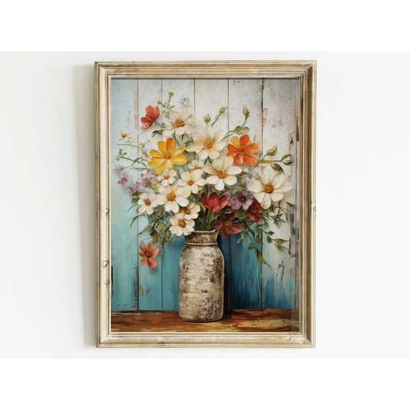 Vintage Botanical Wall Art, Floral Farmhouse Decor, Country Style Flower Art, Wildflower Bouquet Print, Rustic Home Decor Wall Art, Modern Wall Decor, 8x12 UNFRAMED
