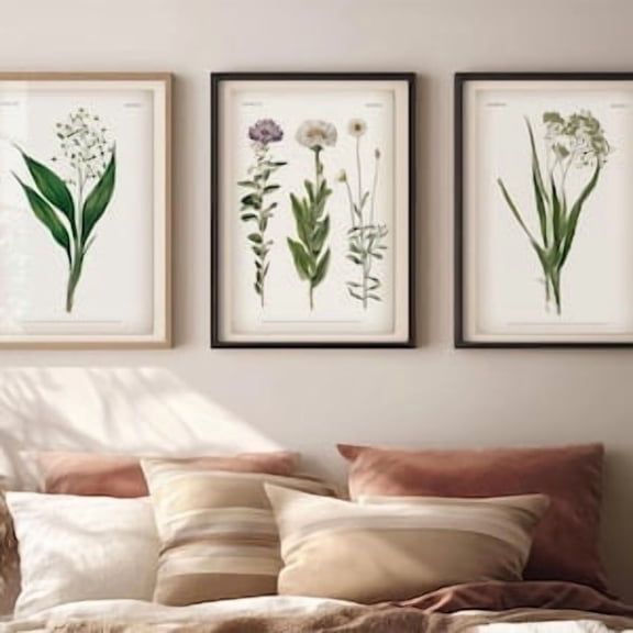 Vintage Botanical Wall Art Set of 3, Japandi Farmhouse Floral Nature , Poster Only