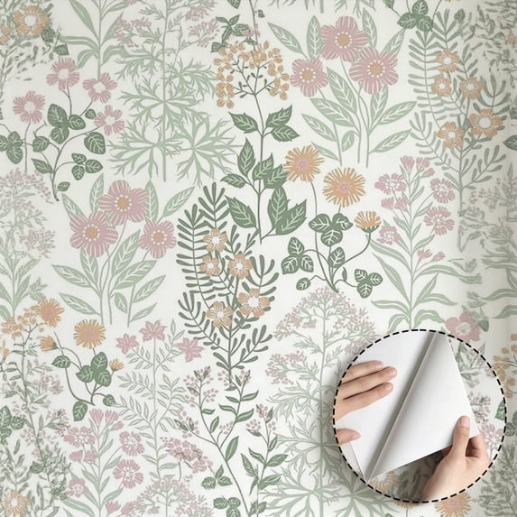 Vintage Botanical Wildflower Wallpaper, Boho Farmhouse Floral Wall Decoration, Peel and Stick Wallpaper Waterproof SelfAdhesive for Living Room Bedroom Kitchen Cabinet 17.7 * 118 in