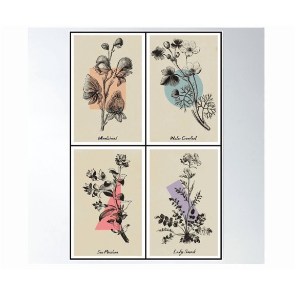 Vintage Botanical Wildflowers Illustration Set X Poster Wall Art Modern Wall Decor For Living Room Bedroom