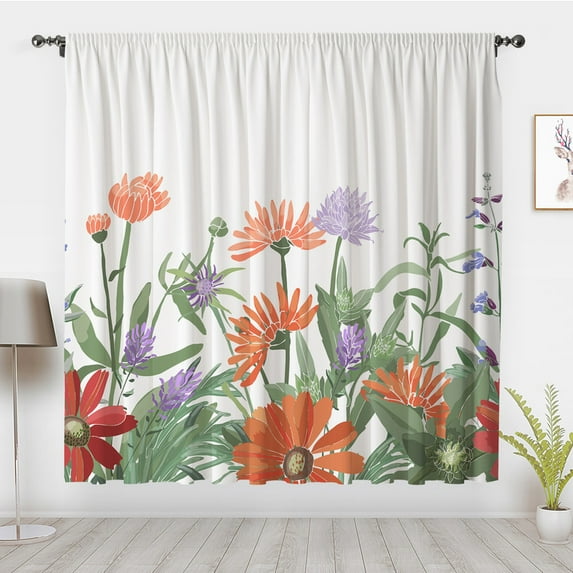 Vintage Botanical Window Curtains, Green Leaves Flowers Landscape Window Treatments, For Blackout Curtains Bedroom Living Room Privacy Decor(Rod Pocket)