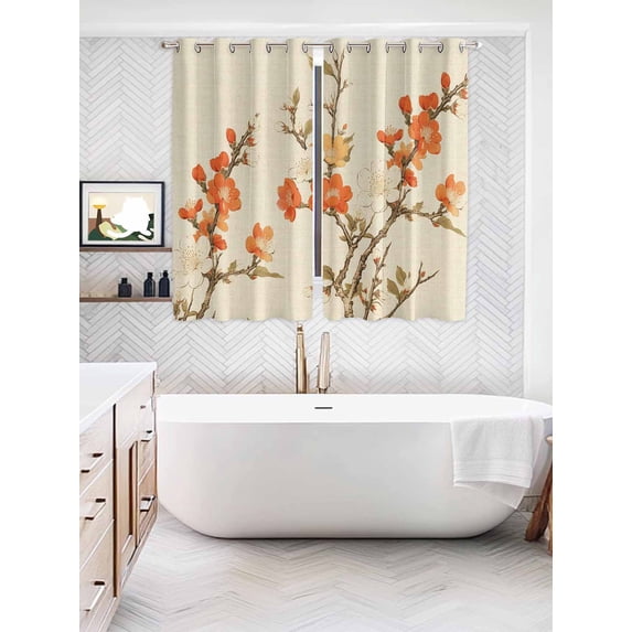 Vintage Botanical Window Curtains Panels with Grommet, Red Spring Floral Botanical Farmhouse Kitchen Cafe Curtain Draperies Window Treatment Set for Living Room/Bedroom/Laundry/Bathroom, 104x84