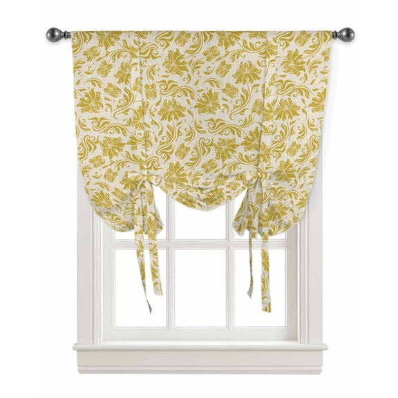 Vintage Botanical Yellow Tie Up Curtains for Kitchen Bathroom Bedroom Windows 63 Inch Length, Farmhouse Ethnic Floral Balloon Drape Curtains Shade Rod Pocket Drapery Curtain Panel, 52"x45"