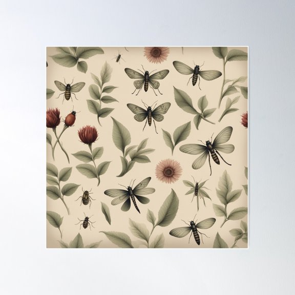 Vintage Botanicals Classic Poster Wall Art, Modern Wall Decor For Living Room Bedroom, 17x17 UNFRAMED