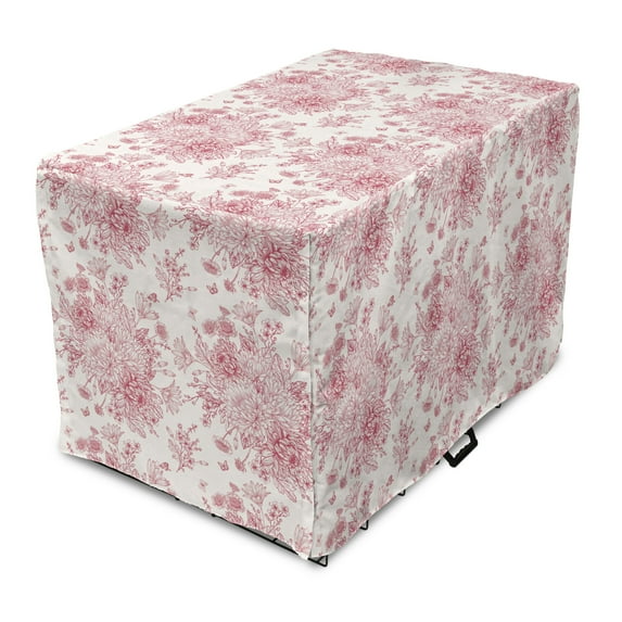 Vintage Botany Dog Crate Cover, English Garden Art of Endemic Flowers and Butterflies, Easy to Use Pet Kennel Cover Small Dogs Puppies Kittens, 7 Sizes, Pale Rose Pale Ruby, by Ambesonne
