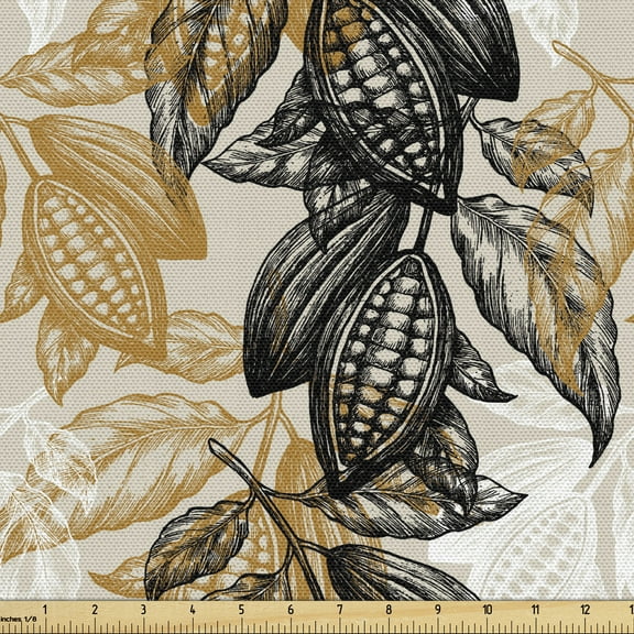 Ambesonne Vintage Botany Fabric by the Yard Upholstery, Close up Cocoa Beans, 1 Yard, Amber Charcoal Grey