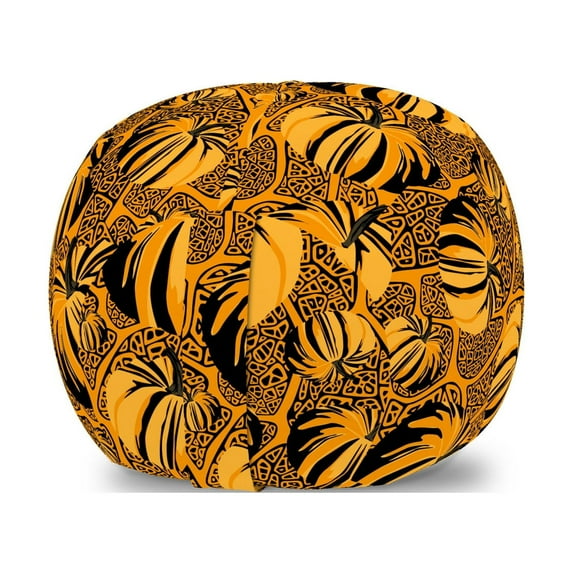 Vintage Botany Storage Toy Bag Chair, Repeated Pattern Pumpkins on Ethnic Theme Ornamented Background, Stuffed Animal Organizer Washable Bag, Small Size, Marigold Charcoal Grey, by Ambesonne