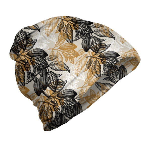 Vintage Botany Unisex Beanie, Close up Cocoa Beans, Hiking Outdoors, Amber Charcoal Grey, by Ambesonne